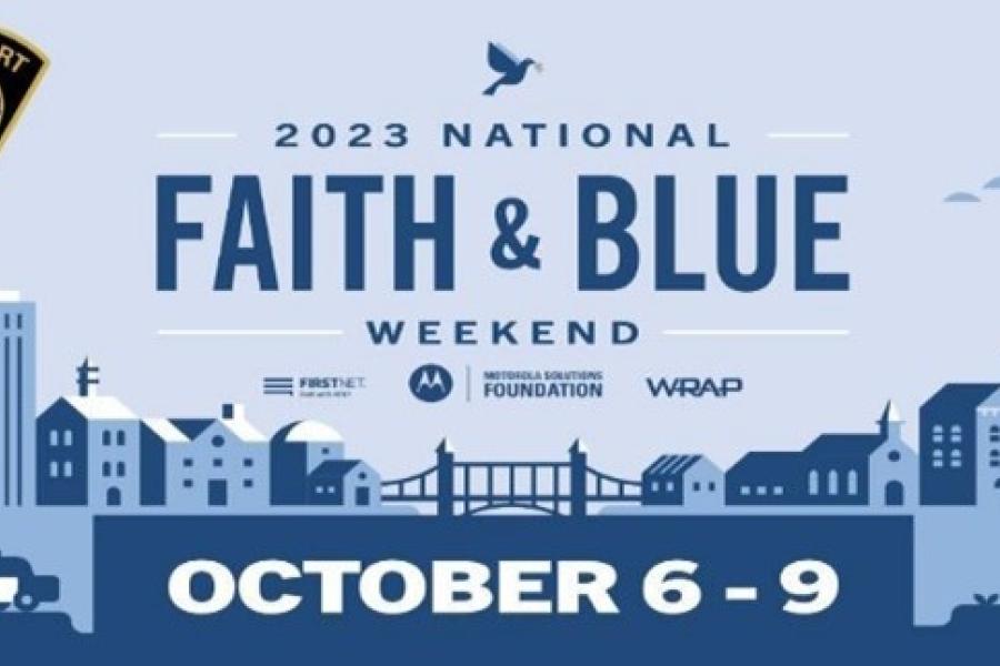 Flyer of the 2023 National Faith and Blue Weekend, taking place from October 6th to October 9th
