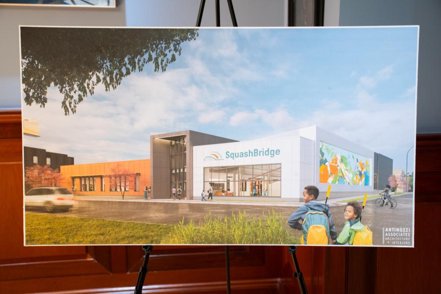 Photo of a rendering of the SquashBridge facility being developed in Bridgeport