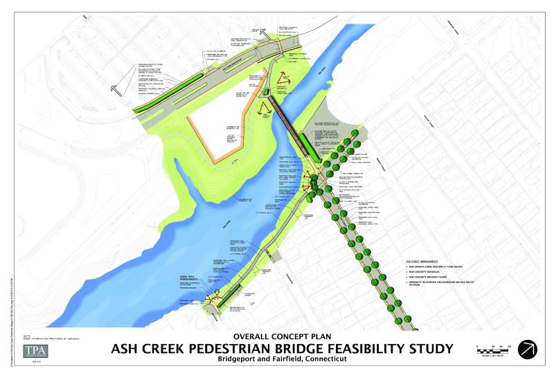A plan image of the ash creek pedestrian bridge as seen in the feasibility study.