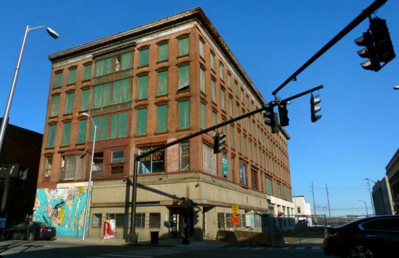 A streetview photo of the Jayson Building before the bracing units were attached in Bridgeport, CT. 