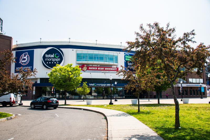 Photo of the outside of Total Mortgage Arena in Bridgeport