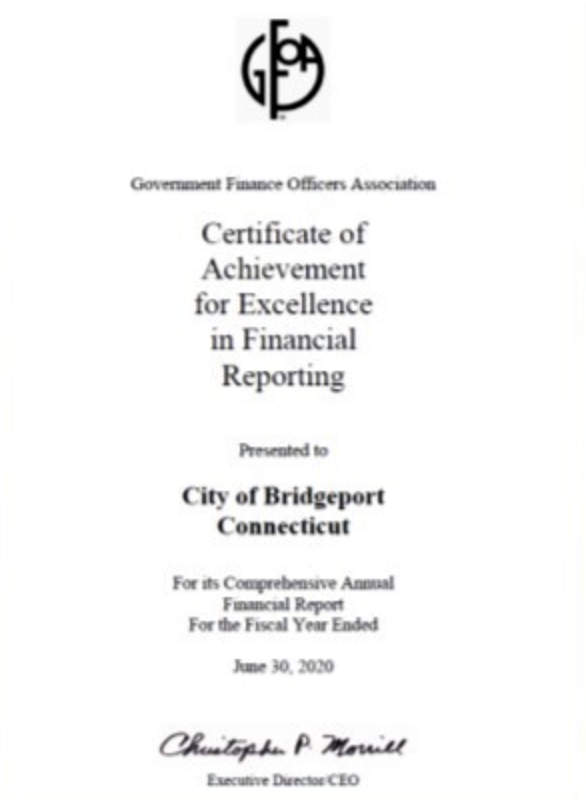 Certificate of Achievement for Excellence in Financial Reporting Award