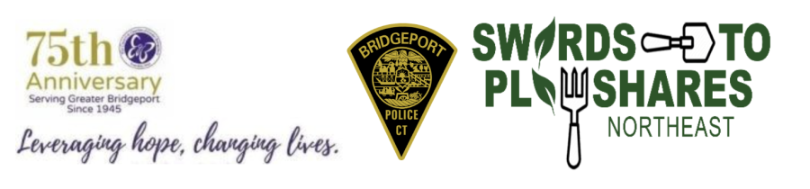 Logos for BPD, Swords to Plowshares, and Council of Churches of Greater Bridgeport